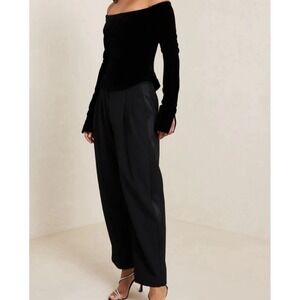 ALC Paperbag Waist Pleated High Rise Wide Leg Black Trousers EUC Size 2